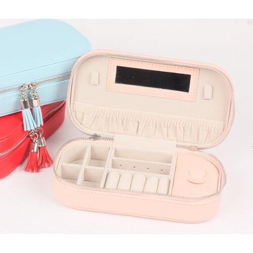Rectangle With Make Up Mirror Storage Box Women Gift Pu Leather Travel Jewelry Organizer Three Color