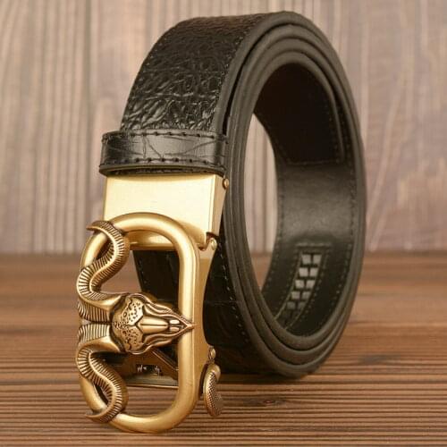 Luxury Mens Leisure Belt Alligator Pattern Aged Party Waist Strap Leather Yuppie Jeans Accessories Goat Head Buckle Cinto