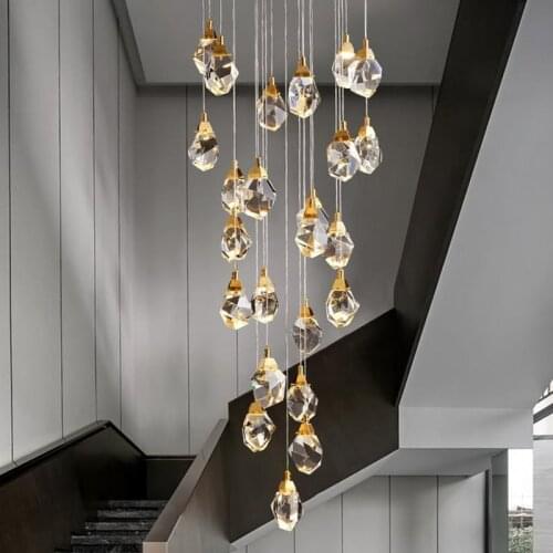 Modern staircase long chandelier led luxury crystal lustre nordic Duplex Building Lobby Decoration Lamp Villa gold chandelier