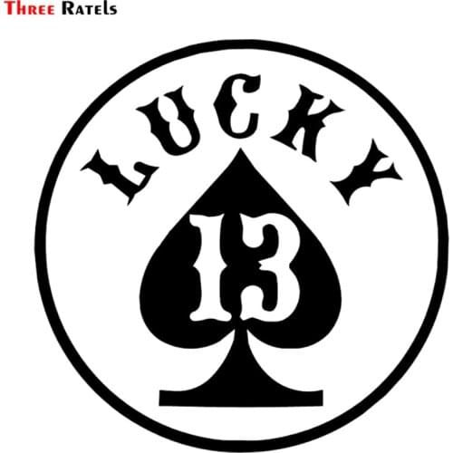 Three Ratels FTZ-200# 15x15cm LUCKY 13 Spades Car Sticker Decal Funny Motorcycle Decorative Personality Styling