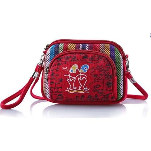 Yunnan characteristic canvas hand bag lovely female zero wallet 5.5 -inch phone package inclined shoulder bag
