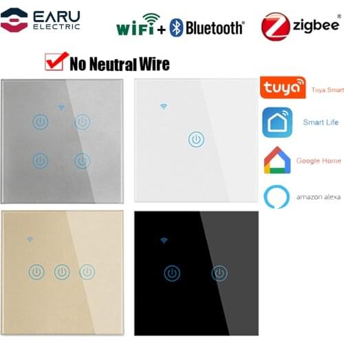 Zigbee/WiFi EU Standard Smart Touch Light Switch No Neutral Wire Required 1- 4 Way Wall Lamp Touch Switches Backlight Smart Home