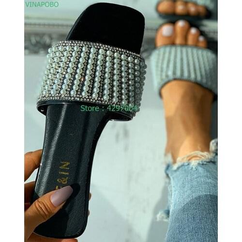 VINAPOBO Womens Sandals Summer Flat Bottom Shell Pearl Sandals Womens Beach Shoes Open Toe Casual Shoes Slippers Women Shoes