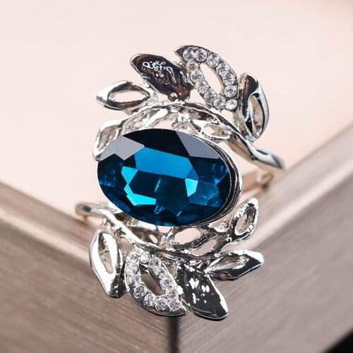Unique Design Blue Stone Rings for Women Creative Promise Couple Wedding Branch Crystal Finger Rings Fashion Jewelry Gift