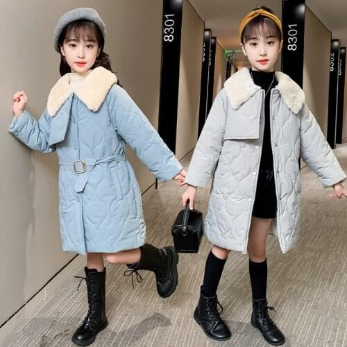 Girls winter long cotton jacket Girls thickened cold resistant jacket Girls' solid color western fashion jacket