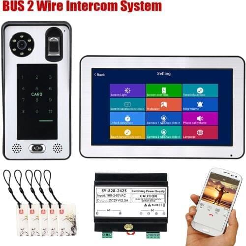 10 Inch Wireless Wifi BUS 2 Wire Fingerprint RFID Video Door Phone Intercom system Support Remote APP home Access Control System