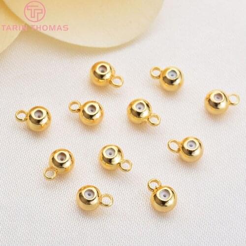 20PCS 3MM 4MM 24K Gold Color Plated Brass with Rubber Hanging Beads High Quality DIY Jewelry Making Findings