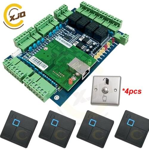 XJQ Wholesale 32bit CPU TCP/IP wiegand 4 door Access Control board +4 RFID card readers+4 exit buttons, With free software