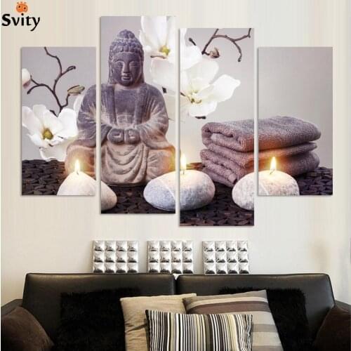 4 Piece Canvas Art Modern Printed Buddha Painting Picture Decoracion Buddha Paintings Wall Canvas Piictures For Living Room