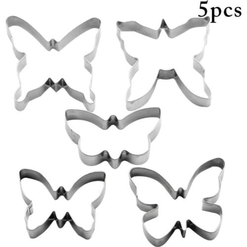 5pcs Stainless Steel Butterfly Cookie Cutters Fondant Mold Cake Mould Biscuit Mold For Kitchen Baking Tool Home DIY Bakeware