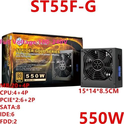 New PSU For SilverStone Brand ATX Full Modular 80plus Gold Game Mute Power Supply 550W Power Supply SST-ST55F-G