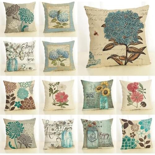 Flower Pattern Printed Pillow Case Cover Sofa Bedroom Office Linen Blend Cushion Cover Home Decoration Gifts Pillow Cases