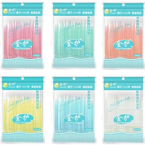 100 PCS Double Headed Dental Floss Oral Care Brush Pick Interdental Brush Teeth Sticks Oral Cleaning Plastic Floss Toothpick