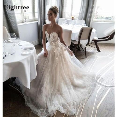 Eightree Elegant Boho A-line Wedding Dresses 2021 Sweetheart Lace 3D Flower Tulle Beach Mariage Gowns Princess Vestidos Boda