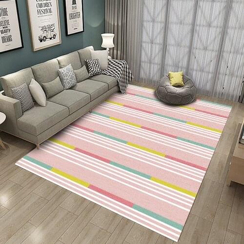 Simplicity Art Flannel Carpet For Living Room Bedroom Anti-Slip Floor Modern Stripe Pink Mat Fashion Kitchen Carpet Area Rugs