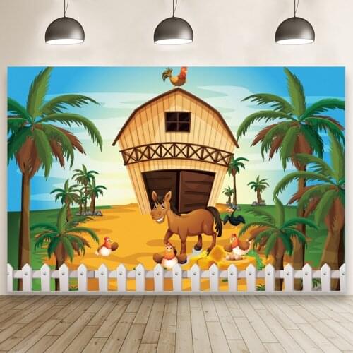Red House Farm and Animals Horse Cattle Theme Background Photography Baby Shower Birthday Backdrop Banner Studio Wallpaper Photo