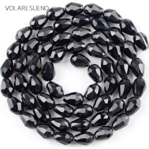Faceted Teardrop Black Austrian Crystal Loose Beads 15” Pick 8x11mm Spacer Beads For Charm Bracelte Necklace Jewelry Making