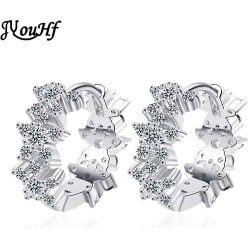 JYouHF Elegant Cute CZ Zircon Plum Earrings for Women Minimalist 925 Sterling Silver Flower Hoop Earring Wedding Jewelry Gift