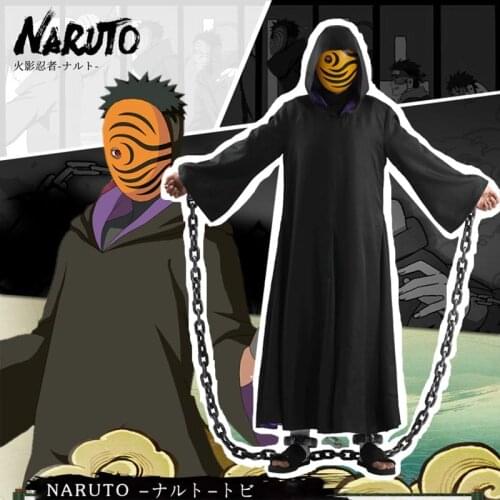 Anime Naruto Uchiha Obito Resin Tobi Cosplay Costume Zetsu Black Uniform Cloak Mask Chain Halloween Party Costumes