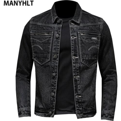 MANYHLT New 2021 Cotton Denim Jacket Men Casual Solid Color Lapel Single Breasted Jeans Jacket Men Autumn Slim Mens Jackets