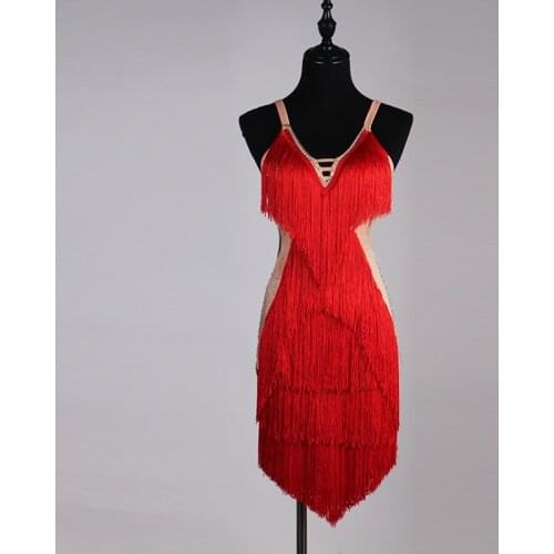 Selling Latin Dresses For Women Latin Dance Skirt Tango Salsa Gogo Dance Costume Party Dancer Singer Fringe Tassel Red Dress