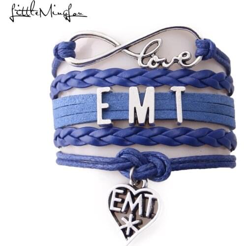 Little MingLou Infinity love Profession EMT Bracelet MEDICAL charm leather wrap men bracelets & bangles for women jewelry