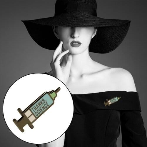 Vaccine Metal Crystal Thanks Science - Vaccine Syringe Mini Pinfor men women adults children Suit Shirt Collar Pins Brooches