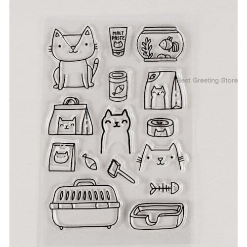Cute cat stamps pet cat daily routine travelers stamps planner planner journal scrapbooking embellishment