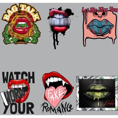 Sex Lips Patches For Clothing DIY Heat Transfer Thermal Stikcer On Clothes Women T-Shirt Washable Iron On Transfer Applique Set