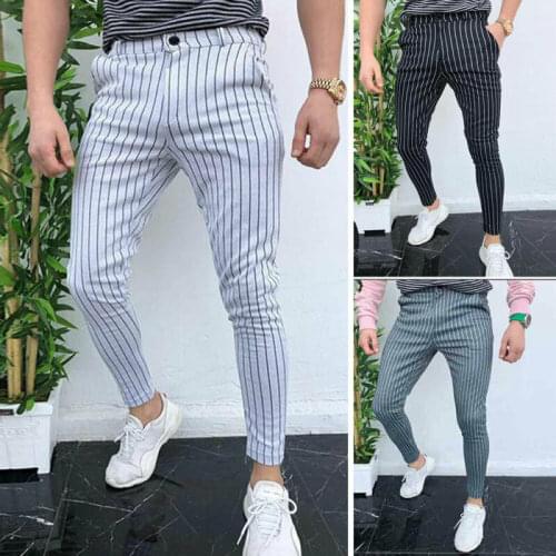 2019 New Mens Gym Business Slim Fit Trousers Striped Tracksuit High Waist Bottoms Skinny Joggers Sweat Track Pants