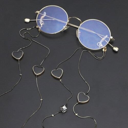 Punk Sunglasses Lanyard Strap Necklace Eyeglass Black Crystal Heart Double Layer Chain Cord Glasses Chain