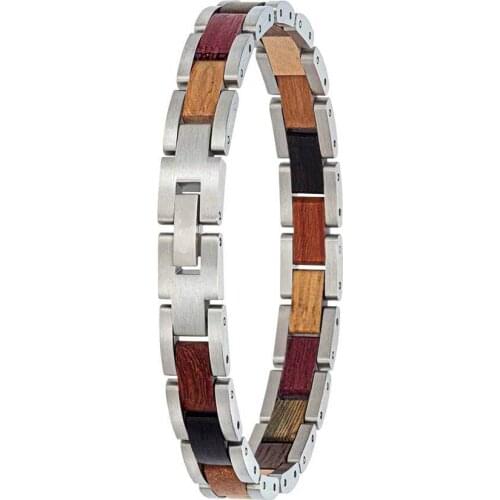 Factory Wholesale Jewelry Gifts Custom Men Women Wood And Steel Bracelet Colorful Sandalwood Olive Wooden Band Silver Straps
