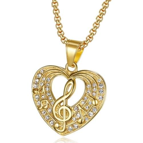 Gold color Stainless Steel Necklace Music Symbol Heart Treble Bass Clefs Infinity Love Charm Pendant Necklaces Unisex Jewelry