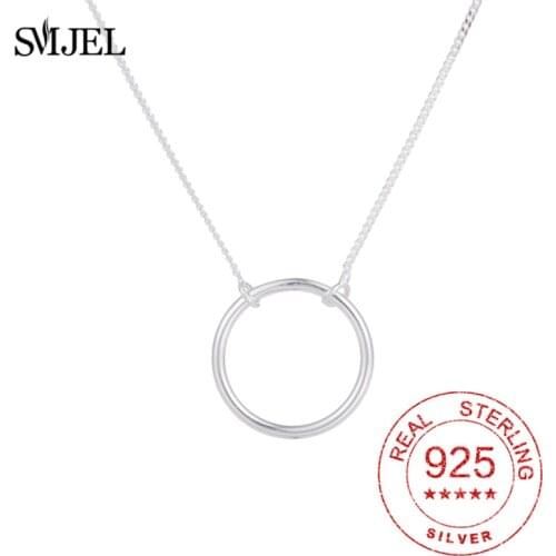 Simple 925 Sterling Silver Necklace Karma Round Circle Pendant Necklace for Women Fashion Clavicle Chain Statement Necklace Gift
