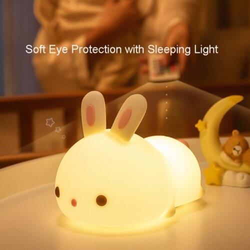 Touch Rabbit Night Lights Silicone Dimmable USB Rechargeable Lamps For Children Baby Gifts Cartoon Cute Animal Bunny Night Lamp