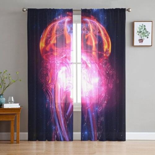 Glass Jellyfish Universe Starry Sky Voile Tulle Sheer Curtains for Bedroom Living Room Kitchen Decor Chiffon Windows Curtain