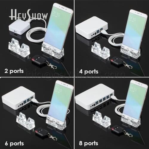 2 4 6 8 10 Ports Mobile Phone Security Display Alarm System With Acrylic Stand Cell Phone Anti Theft Alarm Box For Retail Shop