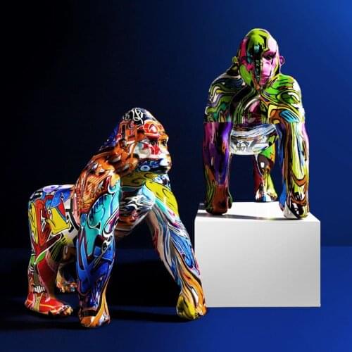 Nordic Creative Colorful Graffiti Gorilla Sculpture Animal Statue Creative Ornament Retro Figurine Home Decoration Accessories