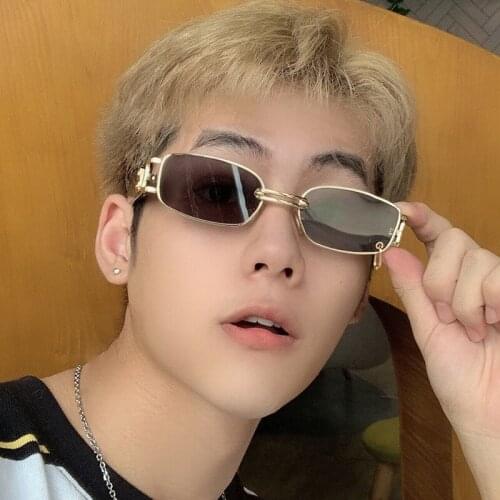 Retro metal Brand Small Rectangle Sunglasses men Orange Blue Shades For Women 90s Vintage Double Beam Sun Glasses Foe Men UV400