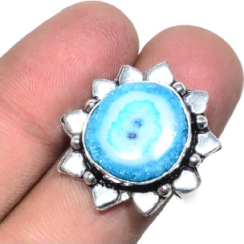 Solar Quarts Ring Silver Overlay over Copper, USA Size 8.75, R5269