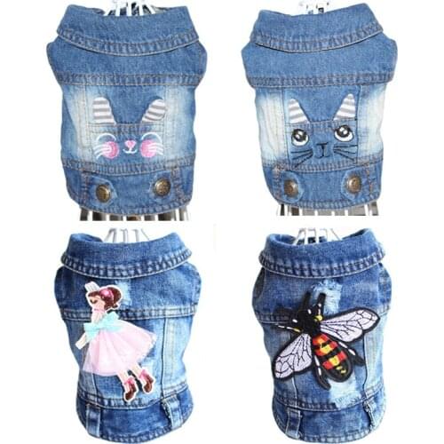 Stylish Embroidery Design Denim Pet Vest Dog Clothes Spring Fashion Puppy Clothing Cowboy Summer Jacket Jeans Dog Accessories