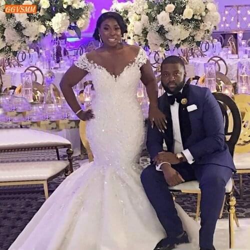 Dubai Mermaid Wedding Gowns 2020 Lace Appliques Church African Wedding Dress Custom Made Beaded O Neck Bridal Dresses In Stock