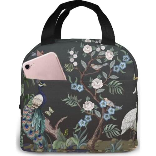 Lunch Bag Herons Peacock And Peonies Thermal Insulated Lunch Box Tote Cooler Bag Bento Pouch Lunch Container Food Storage Bag
