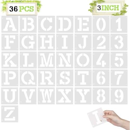 36 Pcs Letter Stencils for Painting on Wood, 3/4/5 inch Reusable Plastic Alphabets and Numbers Stencils with Unique Connection