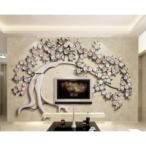 Wellyu new Custom wallpaper 3D wrought iron flower tree modern minimalist 3d living room TV background wall papers home decor 3d