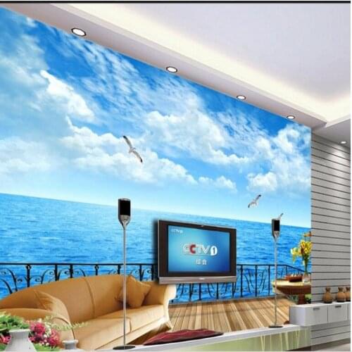 Wellyu Custom large fresco balcony free to fly the sea of the sea view TV wall wallpaper wall paper wallpaper for walls 3 d