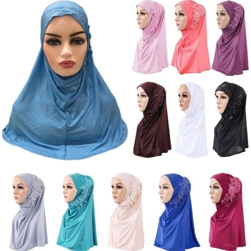 Women Muslim Flower Hot Drill Hijab Ninja Scarf Islamic Amira Headwear Shawls Headwrap Turban Arab Hearscarf Niquabs Cap 60*60cm