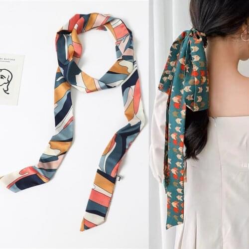 198*5cm Long Print Hair Scarf Women Silk Satin Skinny Ribbon Scarves Neck Tie Hand Bag Wirst Belt Accessories Headband Foulard