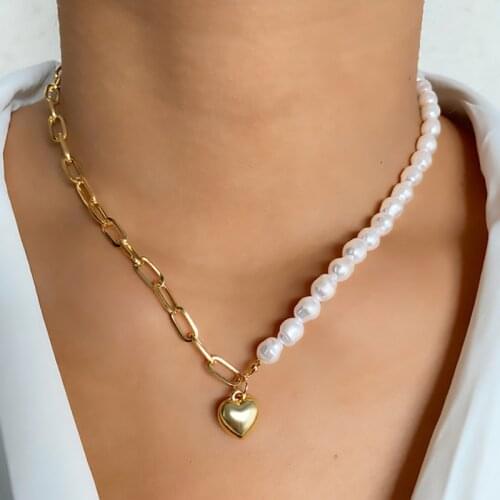 FNIO Luxury Pearl Stone Shell Pendant Necklace for Women Summer Star Heart Chain Choker Necklace Bohemian Jewelry Gift 2021