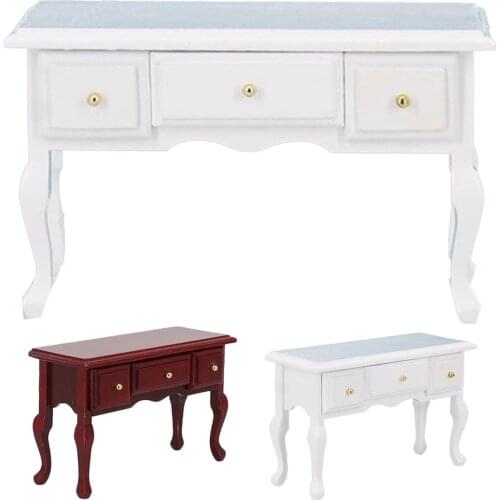 1/12 Dollhouse DIY Decor Mini Wooden Table Desk with Drawer Cabinet Model Toy Birthday Christmas New Year Gift Children Toys